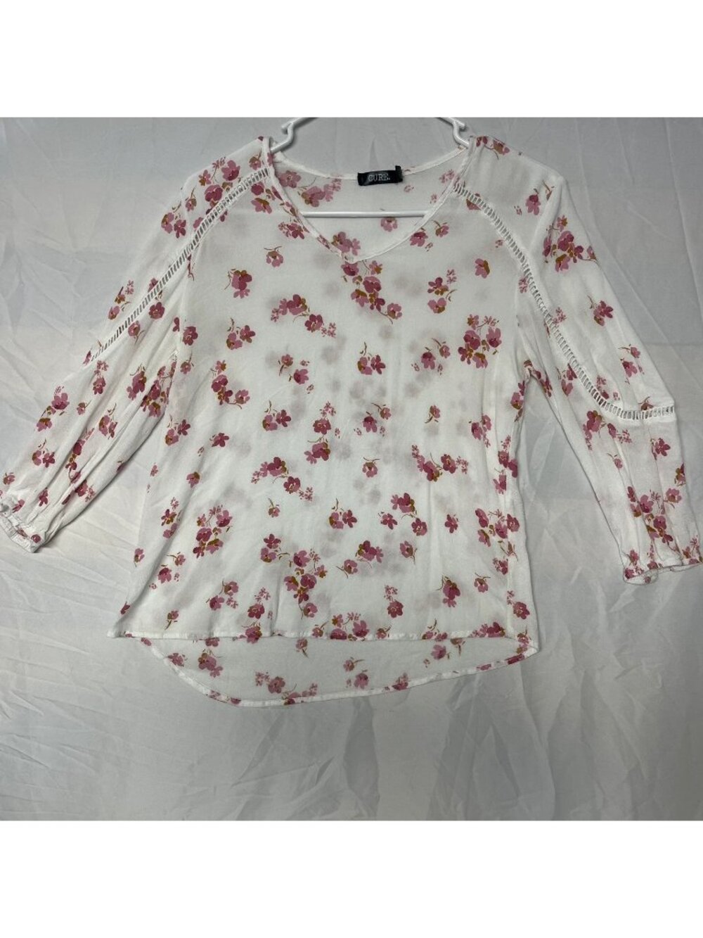 Women’s CURE White Pink Floral Peasant Blouse Small